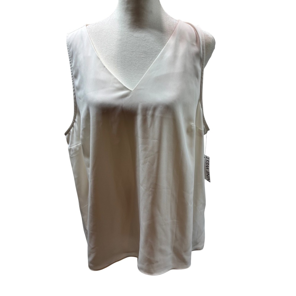 NWT Nine West Womens White V-Neck Sleeveless Shell Blouse Top XL #905